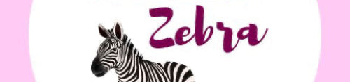 Zebra illustration with 'The Merry Zebra' text on a pink background